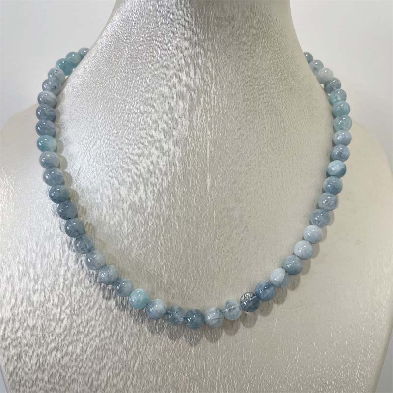 Yoga Health & Fitness Center - 8MM Aquamarine Jade Necklace Blue Natural