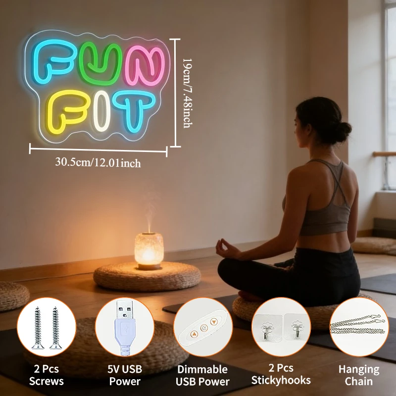 Fun Fit Neon Sign LED Cartoon  - Yoga Fitness Rooms review and price