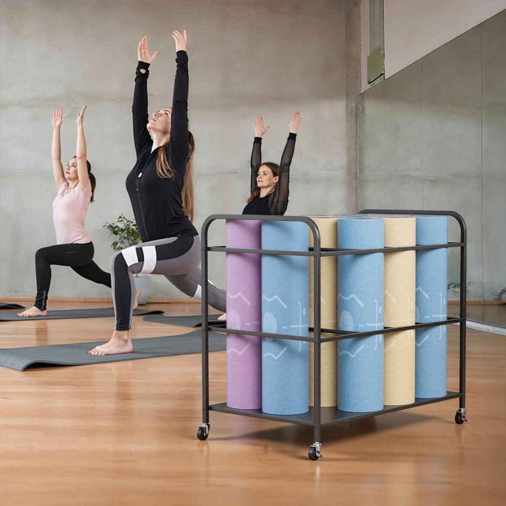 Yoga Mat Storage Rack with Whe - Yoga Fitness Rooms review and price
