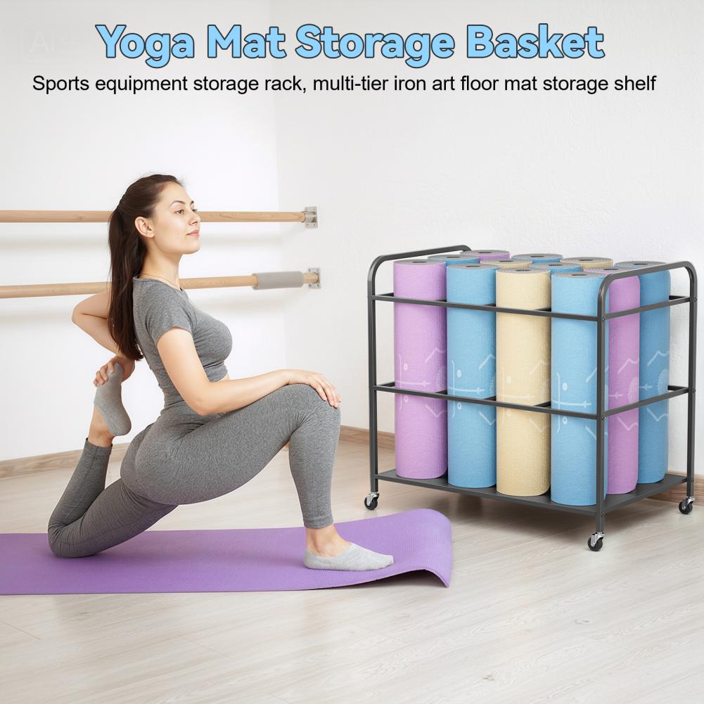Yoga Mat Storage Rack with Whe - Yoga Fitness Rooms review and price
