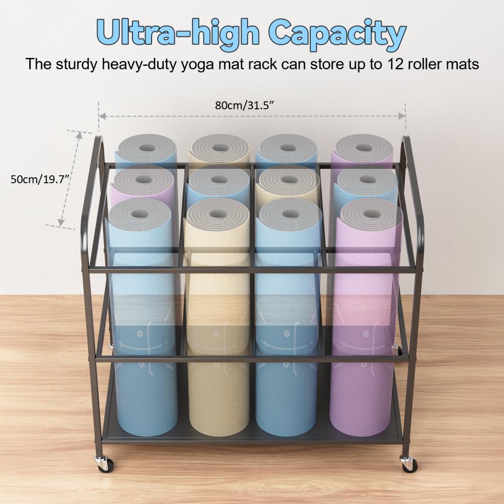 Yoga Mat Storage Rack with Whe - Yoga Fitness Rooms review and price